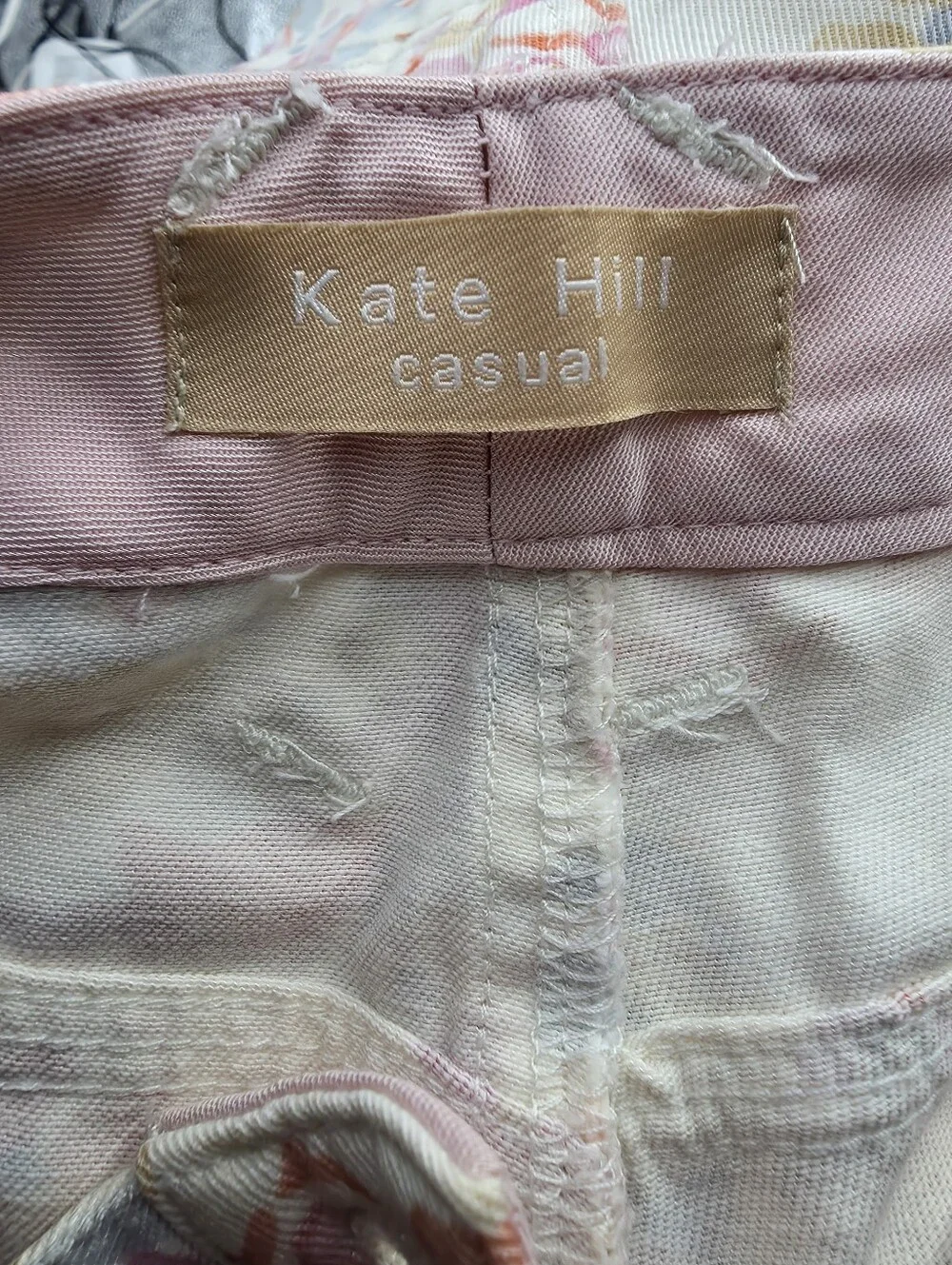 Kate Hill Casual Vintage Floral Pants Size 10 Pastel Pink Floral Tencel Cotton